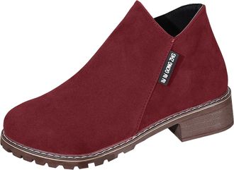 Generic Womens Elegant Ankle Boots with Heel Suede Short Shaft Ankle Boots Ladies Low Heels Zipper Stylish Classic Short Shoe Booties Comfortable Lightweight 