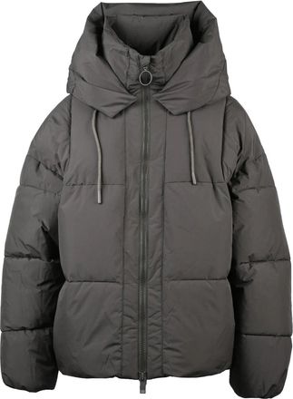 Embassy of Bricks and Logs Olive Green Zonza Puffer Jacket with Removable Hood and Boxy Silhouette