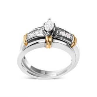 House of Brilliance 14K Yellow and White Gold 1/3 Cttw Diamond Engagement Ring Set at Nordstrom, Size 7