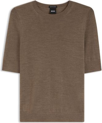 BOSS Slim-fit short-sleeved sweater in superfine Merino wool