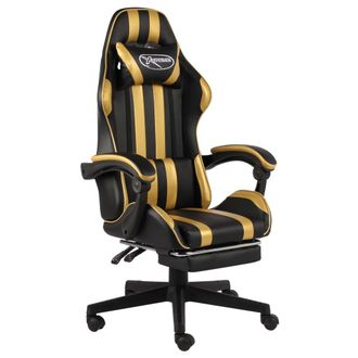 vidaXL Silla Gaming Con Reposapi&eacute;s Cuero Sint&eacute;tico Negro Y Dorado Vidaxl