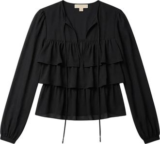 Michael Kors Gelaagde Georgette Blouse - Dames - Blouses - Zwart - M - Polyester - Overhemden