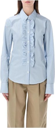 Ami Long Sleeve Ruffled Adjusted Shirt - Dames - Overhemden - Blauw - M - Katoen - Overhemden