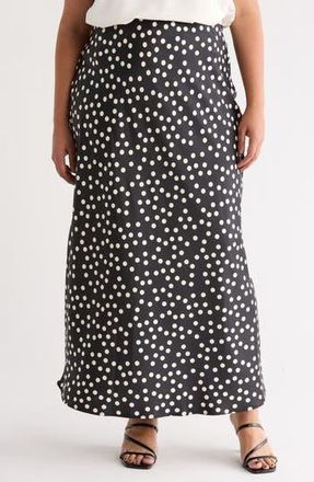 Renee C Polka Dot Satin Maxi Skirt in Black at Nordstrom Rack, Size 1X