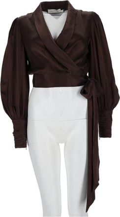 Zimmermann Puffed Sleeve Wrap Silk Blouse