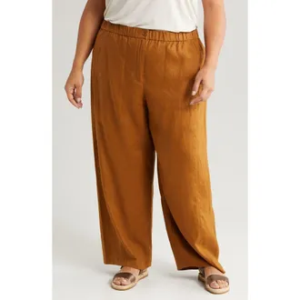 Eileen Fisher Wide Leg Organic Linen Ankle Pants in Bronze at Nordstrom Rack, Size 2X