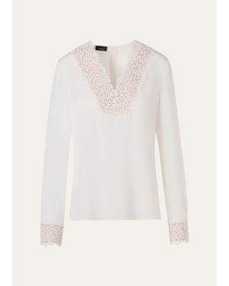Akris Lace V-Neck Long-Sleeve Blouse