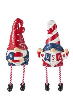 Glitzhome Set of 2 Patriotic Americana Polyresin Gnome with Dangling Legs Table Decor in Blue at Nordstrom, Size Medium