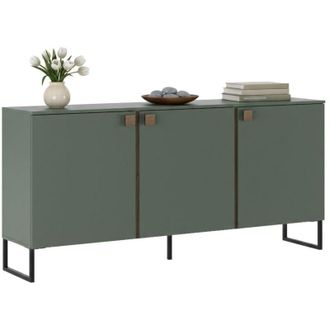Dmora Credenza Carvico, Madia 3 Ripiani, 6 Vani, 3 Ante, 184x40x86h cm Verde