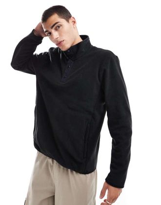 Polo Ralph Lauren Felpa in pile nera con logo iconico e zip corta-Nero