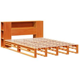 vidaXL Cama Con Estanter&iacute;a Sin Colch&oacute;n Madera Maciza Marr&oacute;n 135x190 Cm Vidaxl