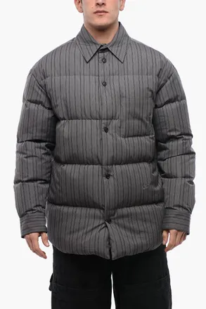 Off-white Padded Cotton Overshirt with Pinstripe Pattern and Reversible Design Off-White