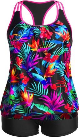 Holipick Plus Size Tankini Swimsuit for Women Two Piece Tummy Control Bathing Suit Blouson Racerback Tankini Top with Shorts, Colorful Leaves, 28 Plus
