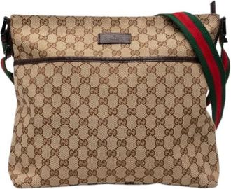 Gucci Pre-owned Canvas Crossbody Bag - Dames - Vintage Schoudertas - Beige - ONE Size - Leer - Vintage