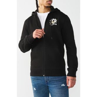 True Religion Puff Buddha Icon Zip Hoodie in Jet Black at Nordstrom Rack, Size X-Large