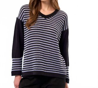 French Kyss Stripe V-Neck Top In Black/multi