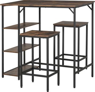 HOMCOM Dining Table Set Industrial Bar Height With 2 Stools & Side Shelf - 3 Pieces Coffee Table for Dining Room - Kitchen - Dinette | TJ Hughes