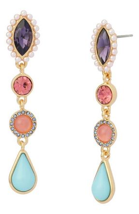 Kurt Geiger Faux Pearl & Mixed Crystal Linear Drop Earrings in Gold/Multi at Nordstrom