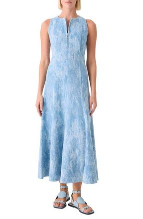 Akris Cotton Jacquard Fit & Flare Midi Dress in Sky Blue Denim at Nordstrom, Size 12