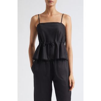 Leset Yoko Lace Trim Tie Waist Tank Top in Black at Nordstrom, Size X-Large