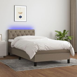vidaXL Cama Box Spring Colch&oacute;n Y Luces Led Gris Taupe 80x200 Cm Vidaxl