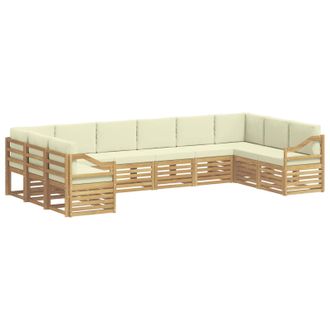 vidaXL Conjunto De Sof&aacute;s De Exterior 10 Uds. Blanco Y Crema Poli&eacute;ster Vidaxl