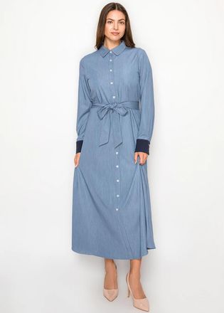 YAL New York Denim-Look Shirt Dress - Midi with Tie Belt