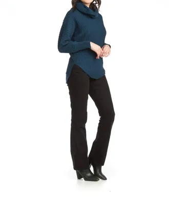Papillon Cowl Neck Ribbed Sweater In Teal