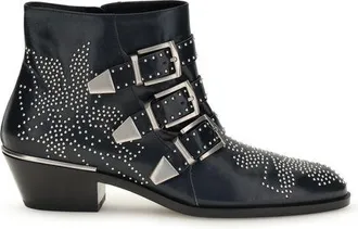 Chlo&eacute; Black Calf Leather Bos Taurus Lace-Up Womens Boots