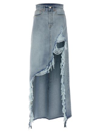 VETEMENTS Womens Destroyed Denim Maxi Skirt Skirt