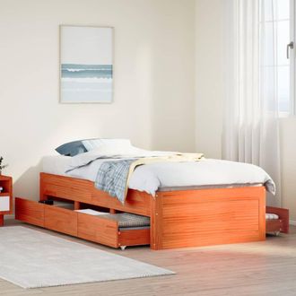 Berkfield Home Bed Frame without Mattress with Drawers Wax Brown 90x200 cm Solid Wood Pine