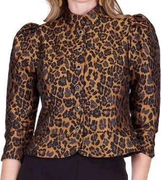Jade Yoga Stand Collar Cropped Jacket In Feral Luxe