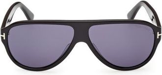 Tom Ford 61mm Pilot Sunglasses in Black /T/Logo /Blue Lens at Nordstrom