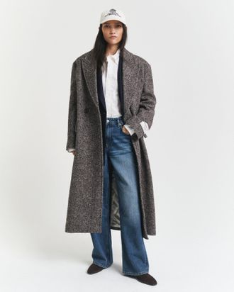 GANT Women Herringbone Wool Blend Overcoat (XS) DARK BROWN MELANGE