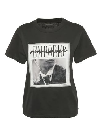 Emporio Armani crew-neck printed T-shirt - women - Cotton - L - Black