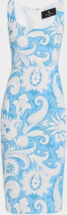Etro Summer Paisley Square-Neck Cady Dress