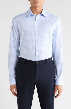Nordstrom Trim Fit Check Premium Non Iron Cotton Dress Shirt in Blue Valerio Griddnu at Nordstrom, Size 15.5 - 34