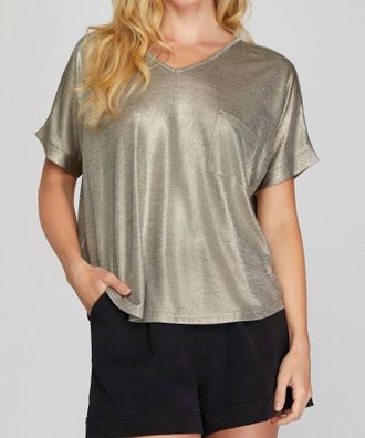 She + Sky Dolman Sleeve Foil Tunic In Bronze