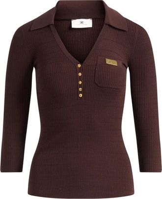 Elisabetta Franchi V-neck Sweater - Dames - Polos - Bruin - L - Leer - Tops