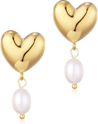Adornia Heart & Freshwater Pearl Drop Earrings in White at Nordstrom Rack