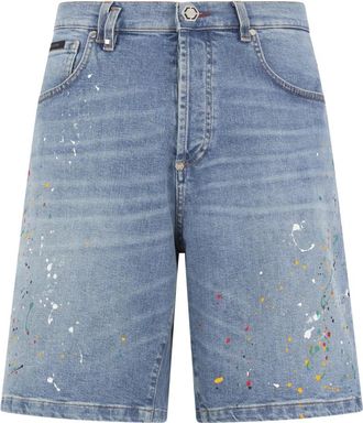 Philipp Plein Denim Shorts Paint - Heren - Denim shorts - Blauw - W31 - Denim - Korte Broeken