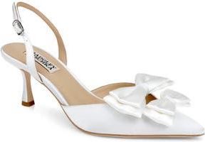 Badgley Mischka Giovanna Slingback Pointed Toe Pump in White Satin at Nordstrom Rack, Size 9