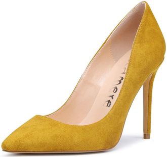 Castamere Womens Closed Toe Slip-On Court Shoes 3.9IN Stiletto Heels Suede Yellow Pumps UK 6.5