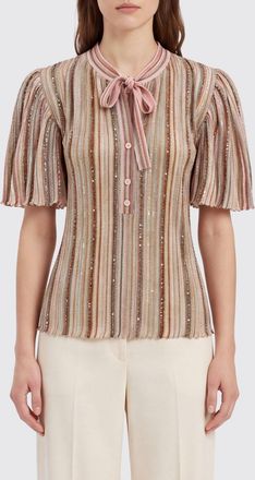 Missoni Multicolour Striped Lurex Top with Pussy-Bow Collar