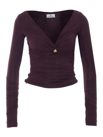 Elisabetta Franchi Brown Rouches Top