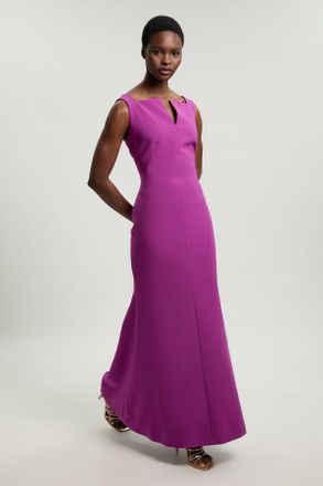 Karen Millen Womens Compact Stretch High Neck Clean Pencil Midi Dress - Fuchsia - Size 18 UK
