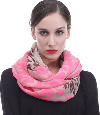 Lina & Lily Neon Leopard Print Lightweight Snood Scarf (Neon pink)