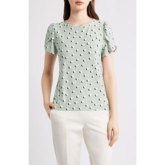 Anne Klein Circle Print Tulip Sleeve Top in Soft Aloe Multi at Nordstrom, Size X-Large P