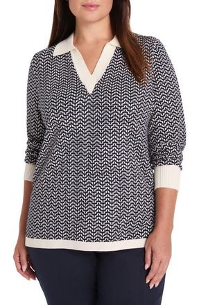 Nic+Zoe Two-Tone Jacquard Cotton Blend Sweater in Indigo Multi at Nordstrom, Size 2 X