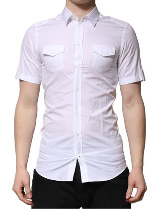 Dolce & Gabbana Mens White Cotton Short Sleeves Gold Casual Shirt
